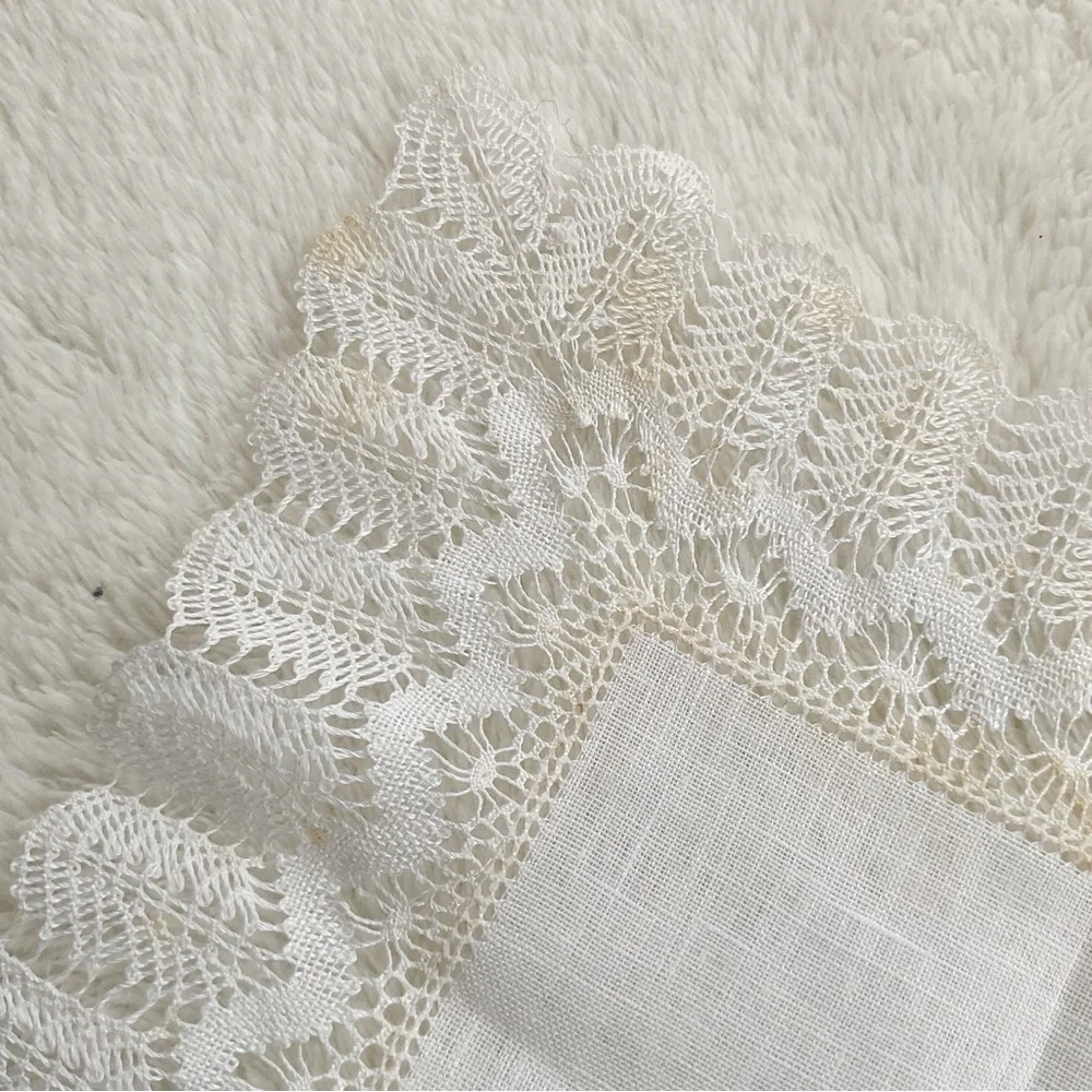Vintage Bruges Belgium Bobbin Lace Handkerchief Rococo Boxed Linen Bridal Hankie
